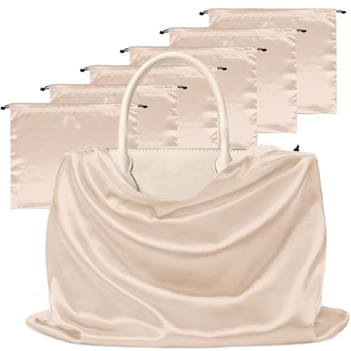 Manyshofu 7 Pack Satin Dust Bags for Handbags & Shoes - Silky Beige Drawstring Bags - Dustproof Protector Travel Storage Pouch (19.6 x 15.7)