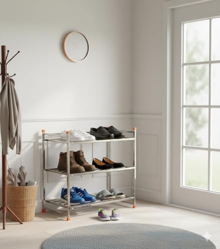 Image of 3 Shelf Stainless Steel Shoe Rack, Organizer,Book Shelf,Cloth Rack