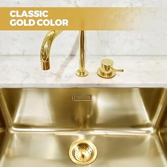 Norme 5 Pcs 3-1/2 Inch Gold Kitchen Sink Drain Strainer Assembly Garbage Disposal Splash Guard Garbage Disposal Flange Stopper Plug Stainless Steel Sink Drain Strainer Replacement Accessories Kit