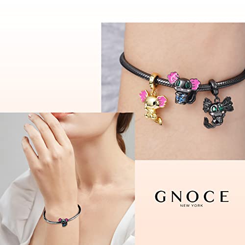Image of GNOCE Embraces Heart Gemstone Bead Charms 925 Sterling Silver Wolf Fox Bear Husky Hedgehog Astronaut Chihuahua Dinosaur Rabbit Koala Axolotl Angel Tiger Dog Unicorn Cat Jewelry Gift for Women