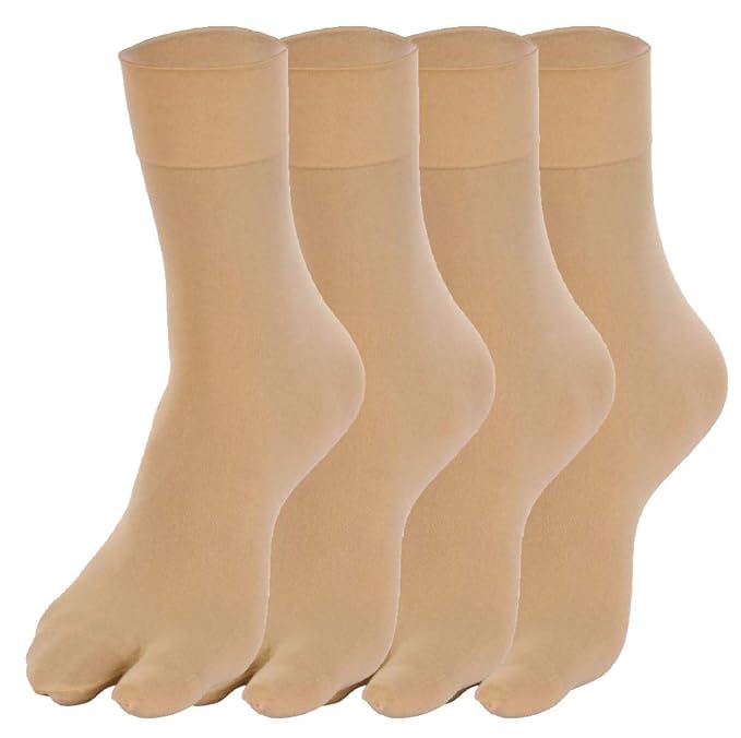 (Pack of 4) Regular Wear Anti-Tan Nylon Ankle Thumb Socks for Women and Girls (Beige Color, Free Size, Pack of 4)-image-19