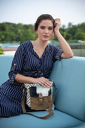 Myra Bag Approach Upcycled Canvas & Cowhide Crossbody Bag S-1349, Brown, One Size3