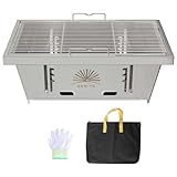 SUN-YE 折り畳みコンロ バーベキュー コンロ ＢＢＱグリル 焚き火台 igtテーブル用 調整可能な炉内燃焼カーボンプレートの高さ ステンレス製 瞬時に展開・収納 ステンレス鋼 1枚 ステンレス棒 2本 収納袋付き