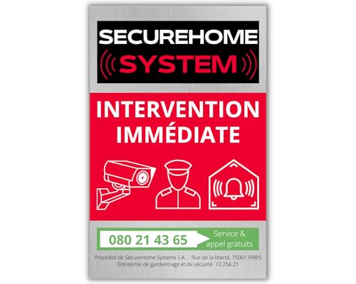 SecureHome Systems - Lote de 8 pegatinas de efecto aluminio disuasorio de robo, alarma e intervención inmediata las 24 horas, alta calidad, resistencia a la lluvia y UV - 8,5 x 5,5 cm