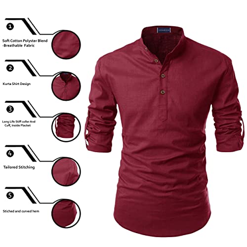 Image of Zombom Men's Solid Cotton Polyester Blend Casual Regular Fit Mandarin /Chinese Collor Full Sleeve Kurta Shirt for Men
