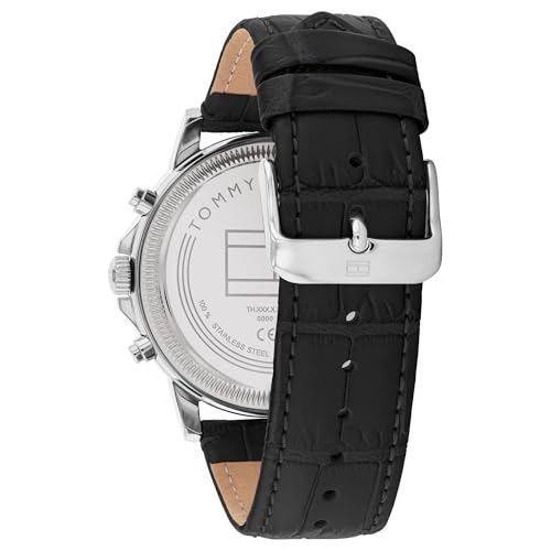Image of Tommy Hilfiger Multifunction Black Dial Leather Strap Watch for Men