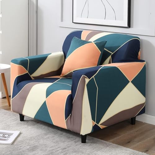Image of HOKIPO Elastic Stretchable Universal Sofa Cover 1 Seater, Green Peach Abstarct (NEW2-AR-4093-D14)
