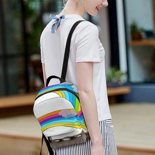 Mochila pequeña impermeable de arcoíris con base sólida para mujer 7