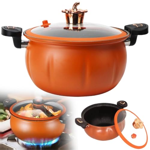 Olla a presión con forma de calabaza de 8 L, bonita decoración de Halloween, olla de cocción antiadherente a presión con asas antideslizantes y tapa transparente, olla de cocción a presión para llamas