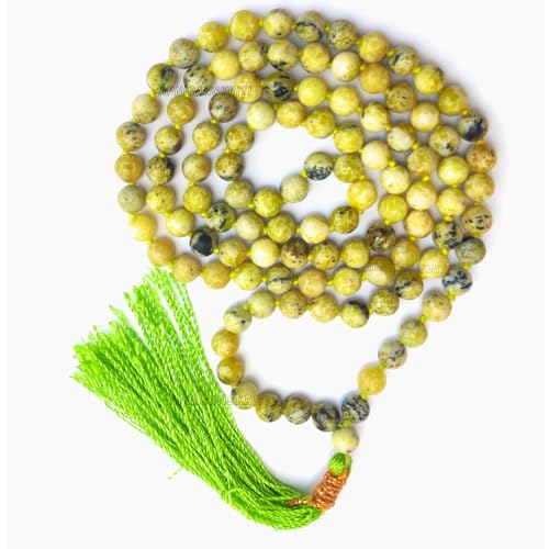 Image of Apnisanskriti Premium Serpentine Stone Mala for Men and Women (6mm, AAA Quality, Lab Certified, 108+1) - Natural Stone Beads Mala - Green & Black Bandings Colour - Pack of 1