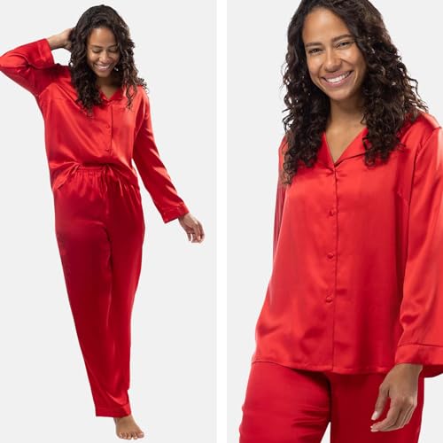 Image of Fishers Finery Women's 100% Mulberry Silk Long Pajama Set with Gift Box