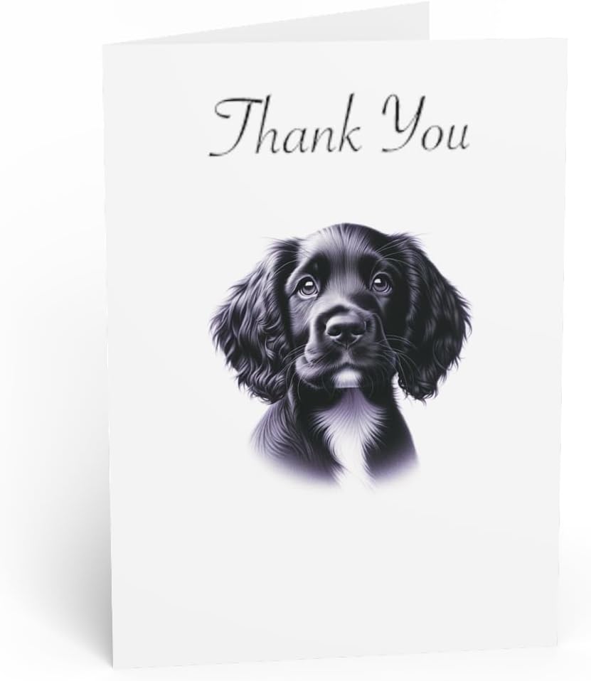 DistinctInk Greeting Card/Note Card -Field Spaniel Puppy Colored Pencil Drawing Birthday - PACK of 25