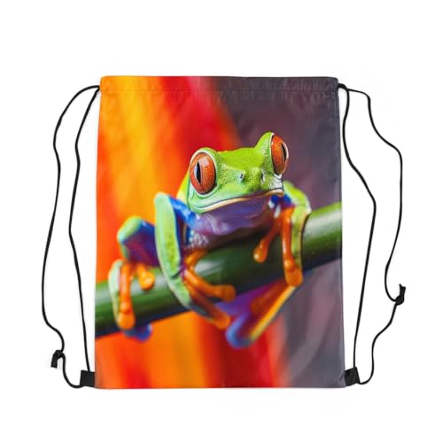 Erosebridal Cute Animal Drawstring Backpack 13X15.7 Red Eyed Tree Frog Drawstring Bags Tropical Cinch Bag Frog Family String Backpack For Camping Traveling Trip,Reversible Foldable3