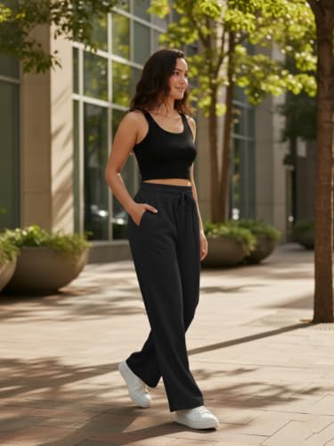 Image of Leriya Fashion Women Relaxed Fit Wide Leg Trousers | Malai Cottage Elastic Drawstring Wide Leg Pants for Women | Casual Straight Lounge Pants with Pockets | Stylish Everyday Office Outfit Bottom Pant