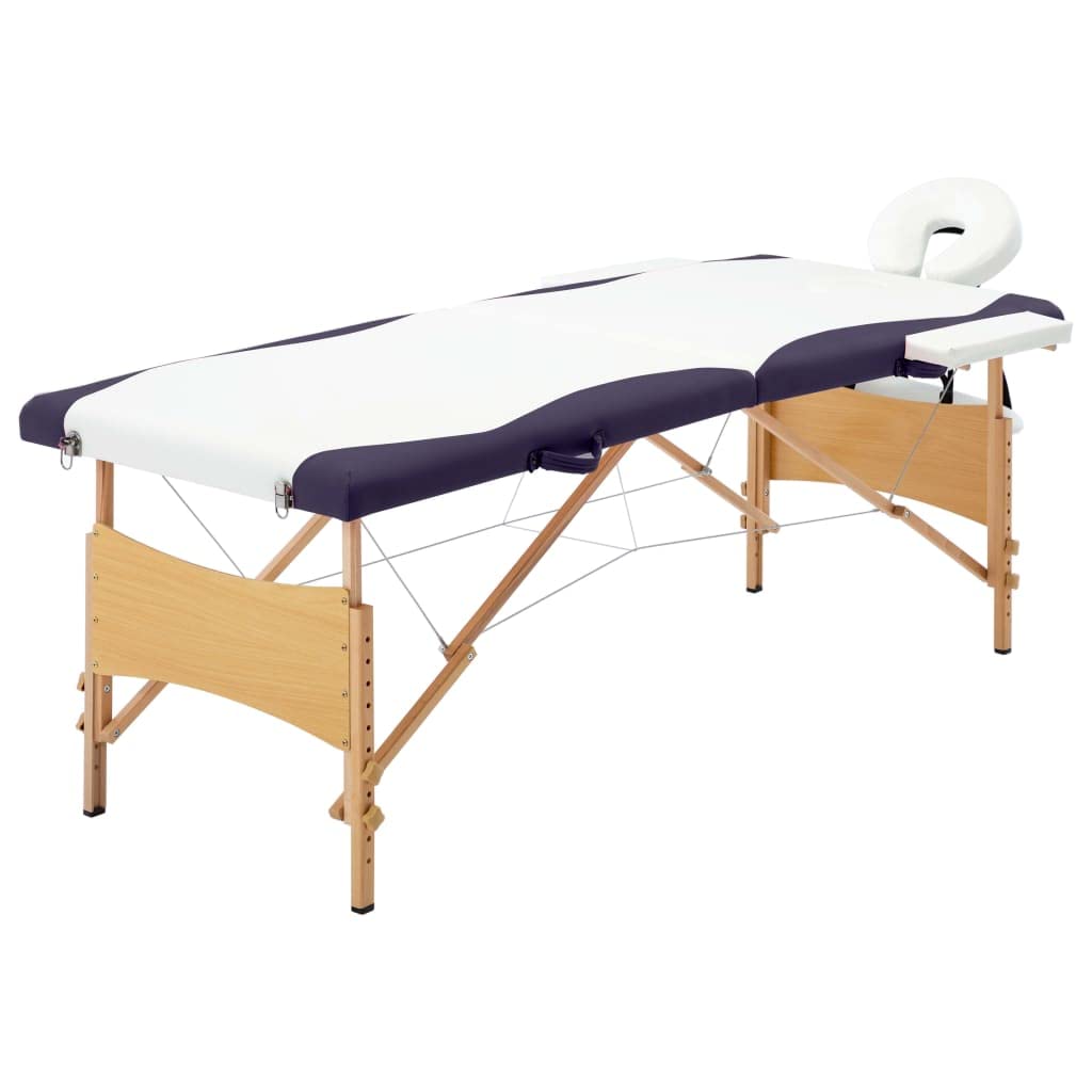 Massageliege Klappbar 2-Zonen mit Holzgestell Weiß und Lila,Gesundheit & Schönheit,Körperpflege,Massage & Entspannung,Massagetische,Weiß,16.15 kg-110209