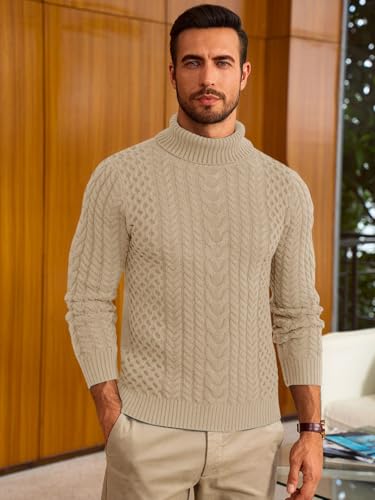 Runcati Mens Turtleneck Sweaters Cable Knitted Casual Fall Winter Warm Pullover Slim Fit Twisted Chunky Sweater2