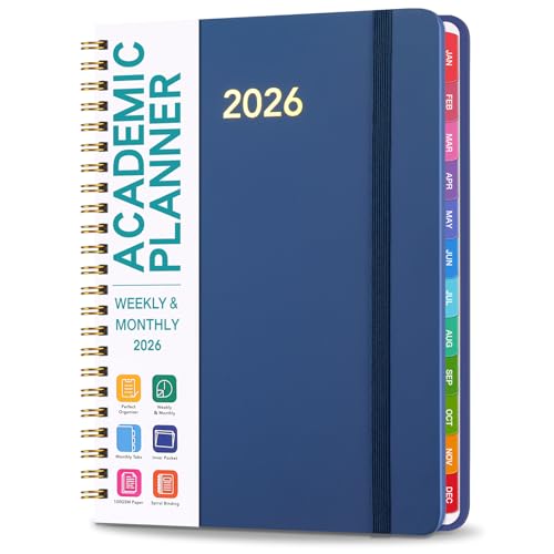 2026 Academic Diary, A5 Weekly and Monthly Planner from Jan 2026 to Dec 2026 with Faux Leather Cover, Month Tabs and Twin-Wire Binding(Blue)