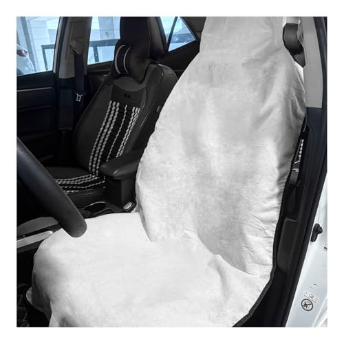 BWBWND Waterproof Car Seat Cover, Premium Terry Cloth Sweat Towel Front Seat Protector, Washable Non-Slip Automotive Bucket Seats Covers, Ideal for Post Gym Workout Running Swimming (White)