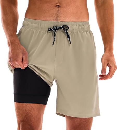 Image of HODOSPORTS Mens 7 inch Swim Trunks with Compression Liner S-6XL Quick Dry Swimming Shorts Zipper Pockets Swimsuits