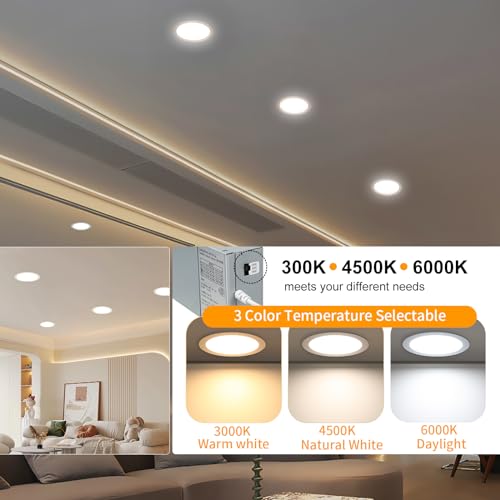 6 Pack 8 Inch LED Recessed Lighting with Junction Box Ultra-Thin, 3000K/4500K/6000K Selectable, 8" Dimmable Canless LED Downlight, 1800LM CRI80 High Brightness 5%-100% Recessed Light… by LZHOME - Image 3