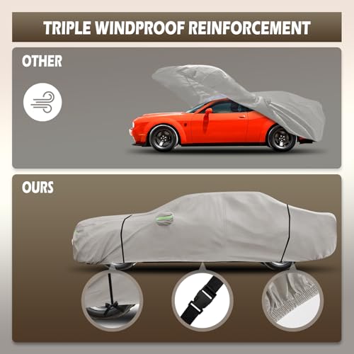 Image of Migaven 6 Layers Car Cover Custom Fit for Dodge Challenger 2008-2025, Waterproof Full Exterior Cover Rain Sun Protection with Door Zipper