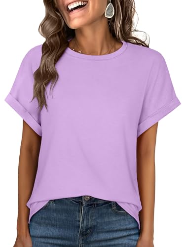 ANRABESS Oversized Tshirts for Women Summer Tops Short Sleeve Casual Loose Basic Tee Shirt Cute Outfits 2026 Trendy Clothes Lilac Medium