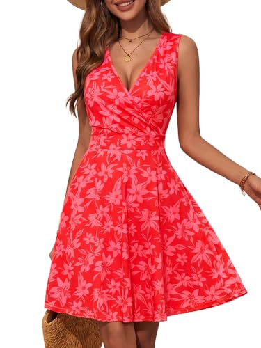Image of GUBERRY Womens Wrap V Neck Sleeveless Sundress Summer Flare Tank Dress with Pockets