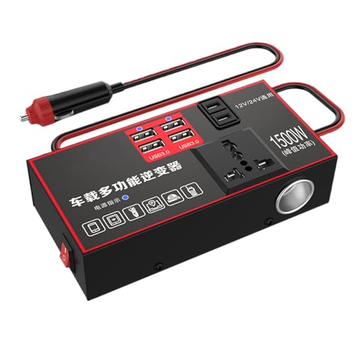 Car Inverter, 220V Outlet Power Converter Car, 1500W Automobile Adapter with USB Charging Ports, Lightweight Sturdy Ideal for Workstation, Truck, Marine, Boat,...