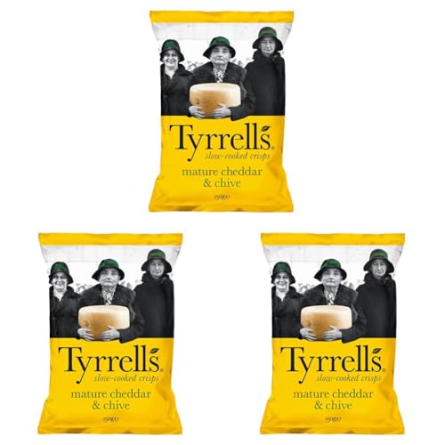Tyrrell's - Patatas Fritas con Queso Cheddar y Cebollino, 1x 150 gr (Paquete de 3)
