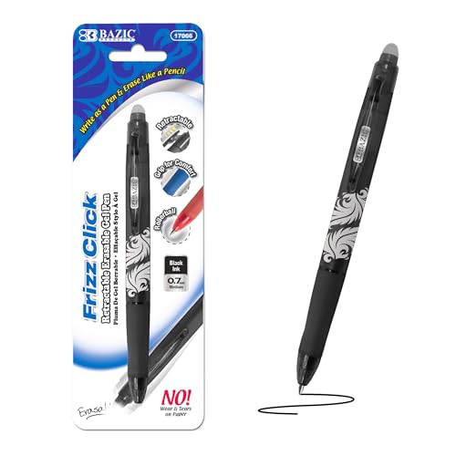Bolígrafo retráctil de gel borrable BAZIC Frizz Black