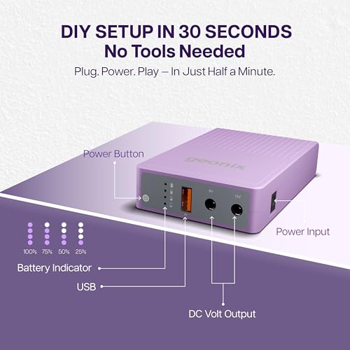 Image of Geonix Trot R7 Mini UPS, Backup Upto 6 Hrs, 2x2000 mAh Battery, Supports DC Port(12V to 2A), USB (5V /2A) Output |Power Backup for Wi-Fi Routers, CCTV Camera, Cordless Phone, Modem (African Violet)
