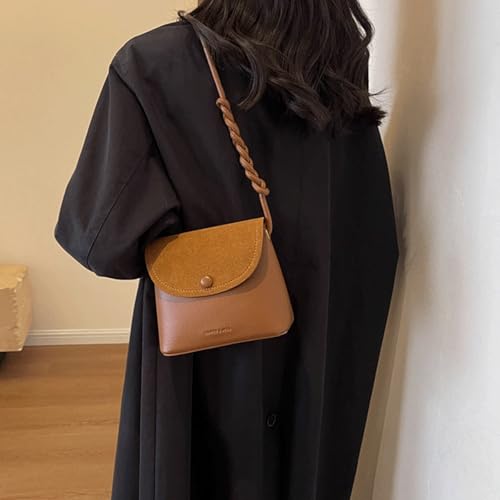 Suede Purse Mini Square Suede Bag with Braided Strap for Women Vintage Faux Suede and Leather Flap Purse Alt Crossbody Bags2