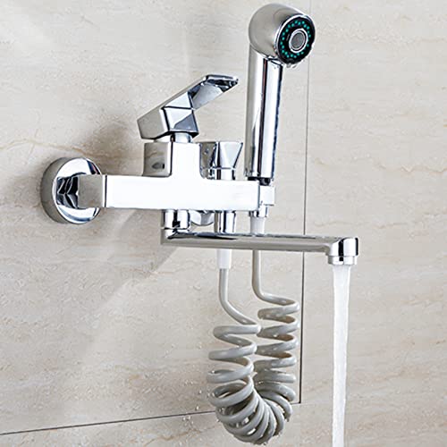 Mélangeur mural cuisine chromé pivotant 20 cm avec douchette pistolet laiton