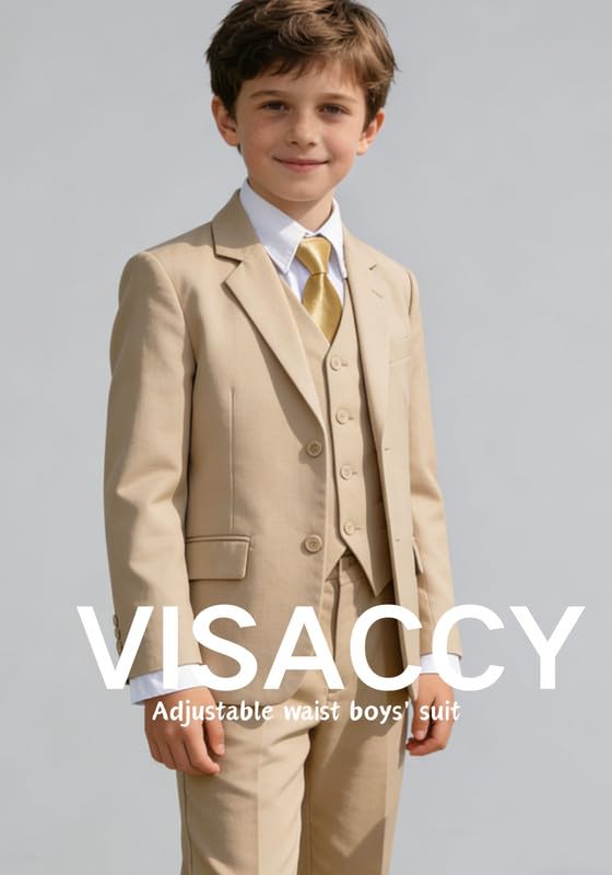 Image of Visaccy Boys Formal Suit Slim Fit Tuxedo Suits for Kids Ring Bearer Outfit