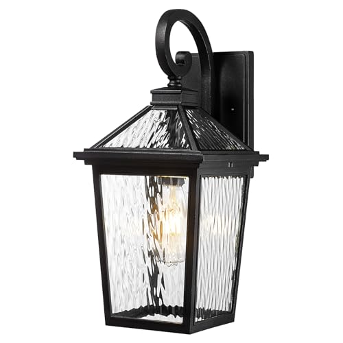 zeyu 18 Exterior Lighting Fixture Large Outdoor Porch Lights for House Die Cast Aluminum with Water Ripple Glass Black Finish ZX58MB SW BK