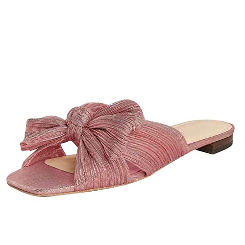Mikarka XLX0794-PINK-50 Women'S Pleated Knotted Bow Flat Slide Sandals cover