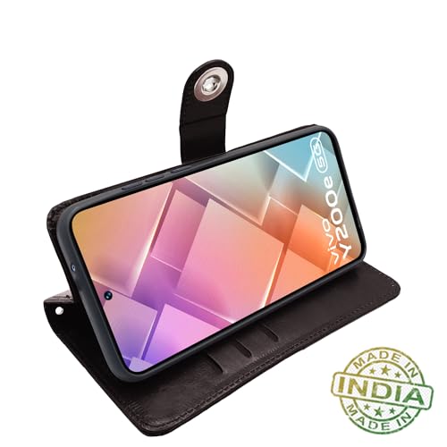 Image of Pikkme Vivo T3 5G / Vivo Y200e 5G Flip Cover Leather Finish | Inside TPU with Card Pockets | Wallet Stand and Shock Proof | Complete Protection Button Flip Case (Coffee)