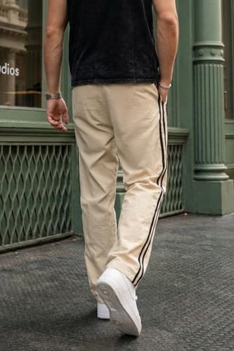 Image of Veirdo Cotton Terry Side Striped Oversized Loose Fit Knitted Cargo for Men (Colors: Beige & Olive)