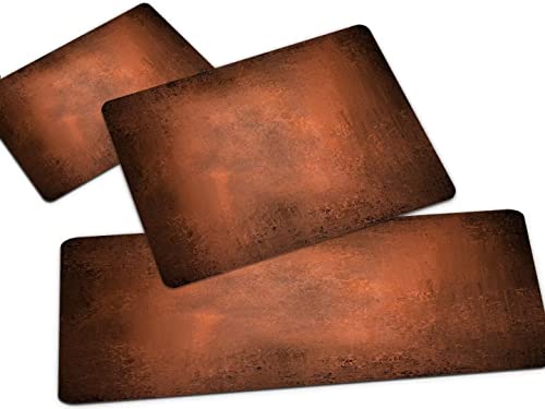 Kitchen Rug Set 3 Pieces Abstract Orange Brown Vintage Aged Copper Burnt Dirty Dark Antique Color Messy Comfort Mat Cushioned Floor Mats Washable Doormat Anti Fatigue Non-Slip Runner Rugs Area Carpet #TOP9