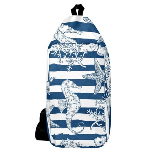 Sac à dos à bandoulière hippocampe et ancre marine multicolore 16x36cm
