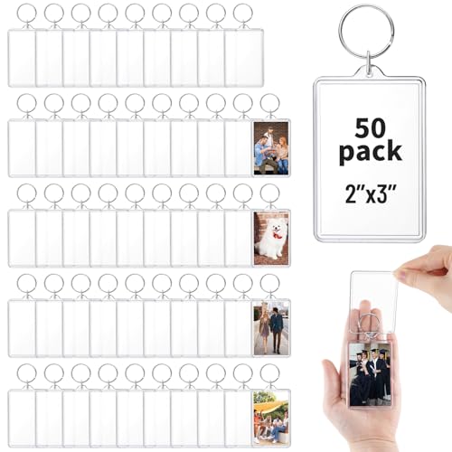 Image of 50 Pcs Photo Keychain 2 x 3 inch, Acrylic Clear Picture Keychain, Photo Insert Keychain, Blank Picture Frame Keyring for DIY Craft Personalised Favor Graduation Gift