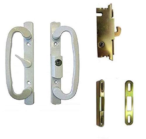 Sliding Glass Patio Door Handle Kit with Mortise Lock and Keepers, A-Position, White, Keyed