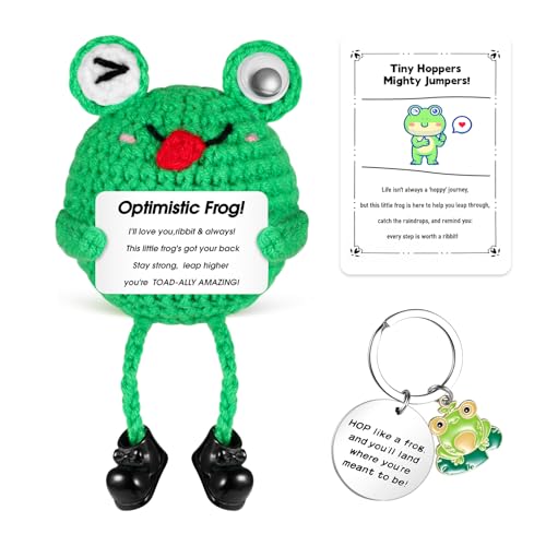 Mini Rana Positiva Divertida Muñeca,Juguetes Peluche Muñeca Punto Lindo Pocket Hug Muñeca de Lana Adornos Positivos para el Hogar Regalo Divertidos para Mujeres Hombres Novia Novio Amigo Familia