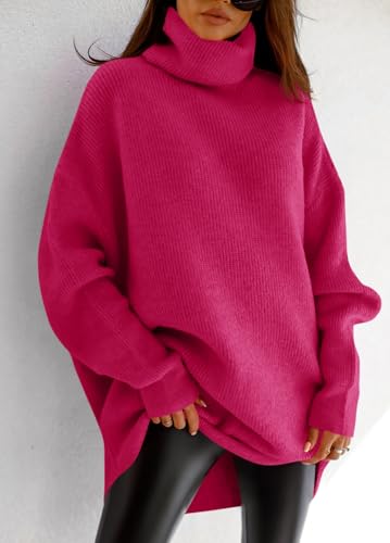 Image of Womens Turtleneck Oversized Sweater Batwing Chunky Pullover Sweater Casual Fall Loose Knit Jumper Top