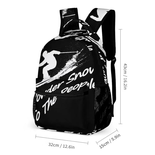 Ski Powder Snow To The People Backpack Shoulder Bags Lunch Bag Pencil Case Box 3 Set Daypack Cute2