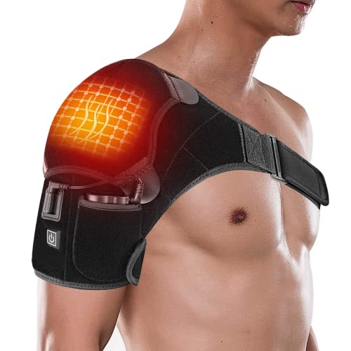 Kintiwe Support d'Épaule Chauffant avec Batterie, Support d'Épaule pour Tendinite, Bursite,Tendinite, épaule Dislocation, Taille Adjustable pour Femmes et Hommes, L'épaule Gauche et Droite Cover