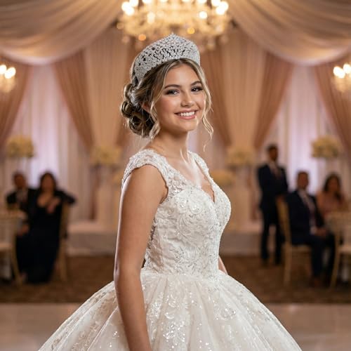Elegant Zirconia Crown for Women – Adjustable Silver Pageant Crown for Quinceañera, Wedding, Birthday, Prom – Bridal Hair Accessories by QXMYOO - Image 3