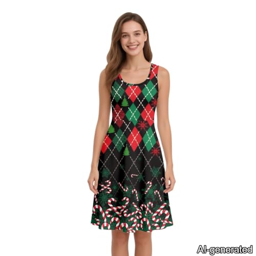 Image of Dreaweet Casual Sleeveless Dresses for Women Girls, Round Neck Tank Dresses with Pockets Summer Sundress Size XS-4XL