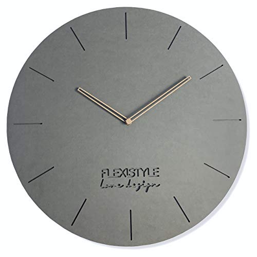 FLEXISTYLE Groß wanduhr ohne tickgeräusche ECO Grau 50cm, Wohnzimmer,...