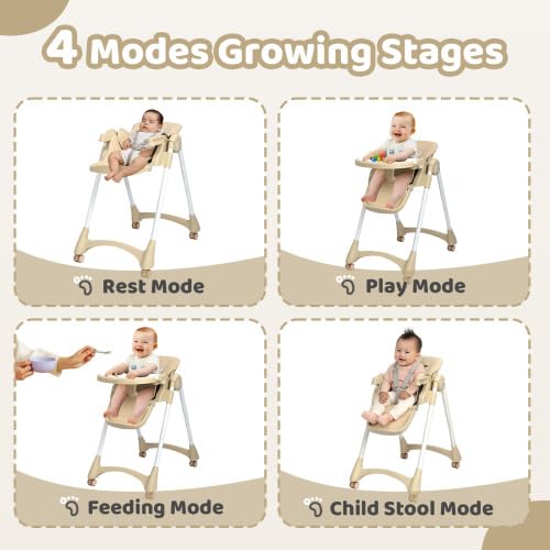 Bonnlo Seggiolone Evolutivo per Bambini 6 Mesi-3 Anni (Max 15kg), Seggiolone Pieghevole per Pappa con Vassoio e Poggiapiedi Regolabile, Seduta Ausiliaria per Neonati Bianco crema